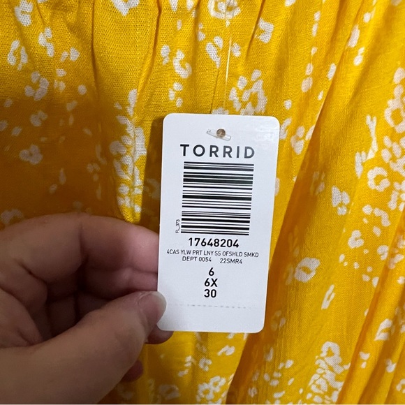 Torrid Yellow Mini Lenny Smocked Off-Shoulder Dress - 6/6X - Picture 11 of 13